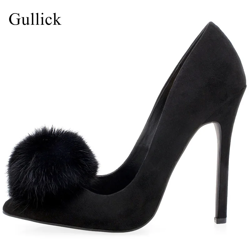 Pom Pom High Heel Shoes Slip 