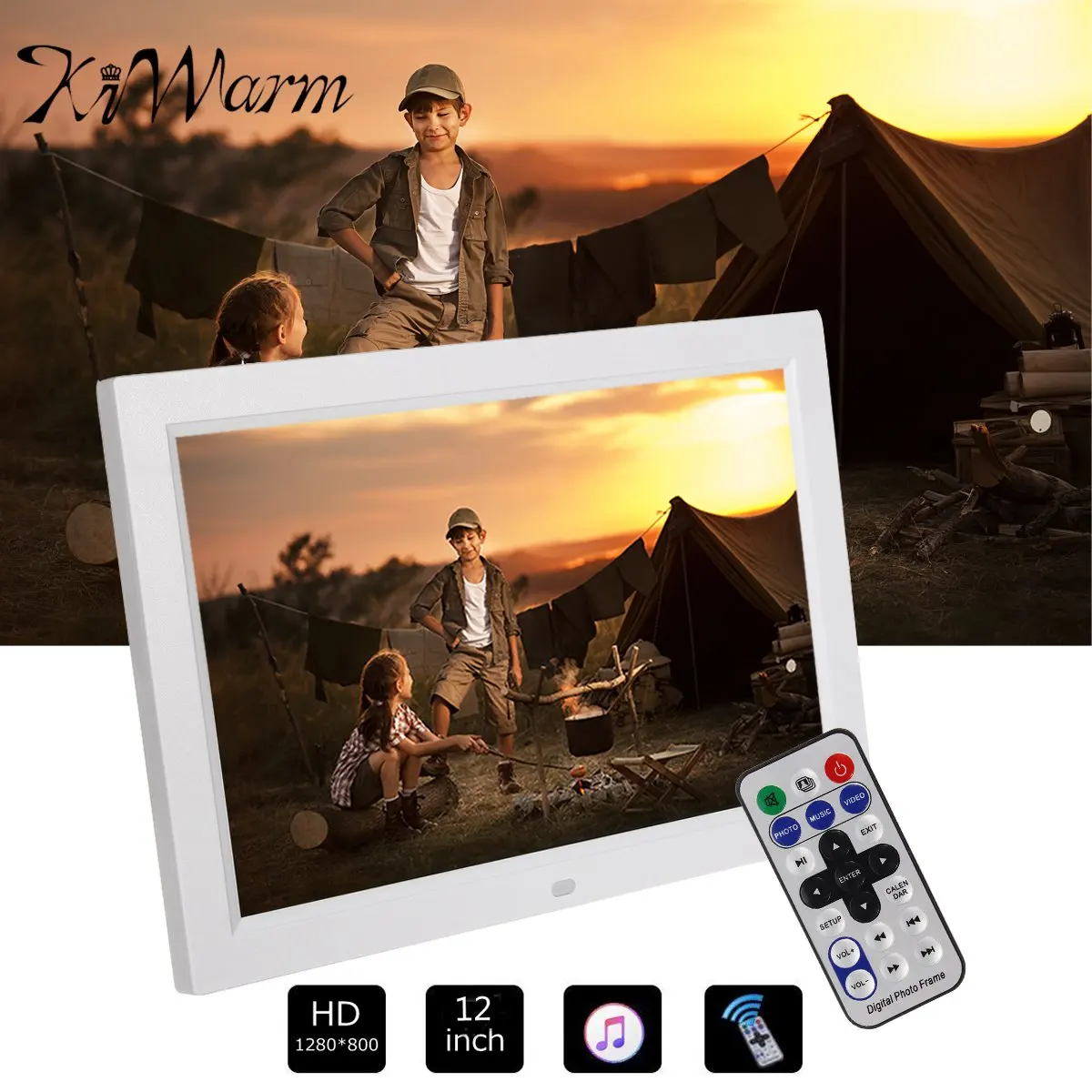 

KIWARM 12" HD 1080P LED Digital Photo Picture Frame Movie Player Remote Control +Holder Home Decor Frame Electronic Album