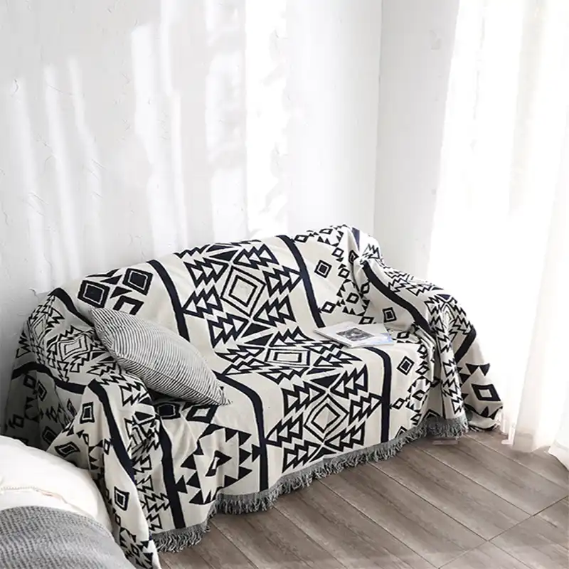 Geometric Sofa Blanket Throws Cotton Weighted Bedspread Geometric Sofa Blanket Throws Cotton