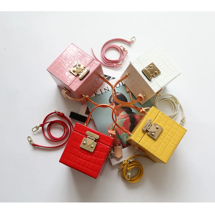 New Mini Hit Color Box Handbag Women Small Square Leather Shoulder Bag Female Candy Color Lock Box Bags