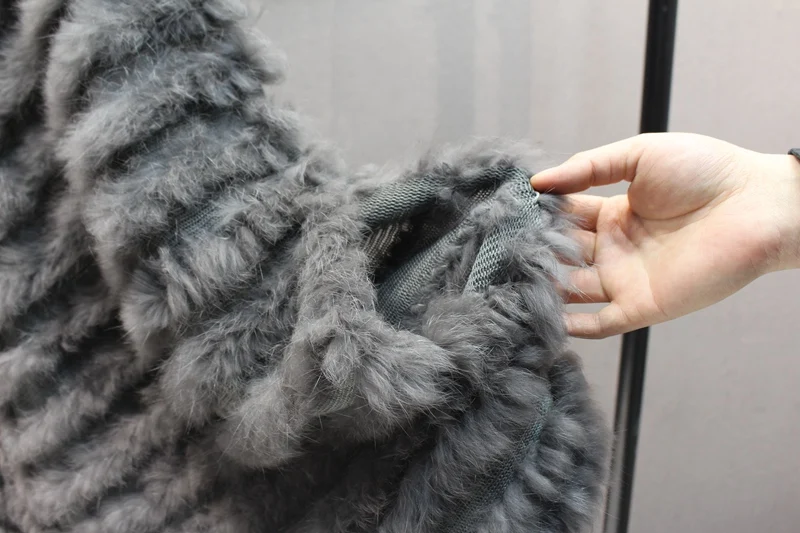 female natural knitted rabbit fur poncho with collar  (7)