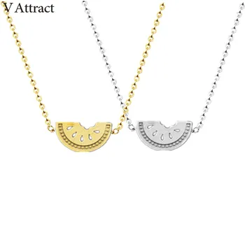 

V Attract 10 pcs Summer Fruit Delicacy Watermelon Necklace Chokers for Women 2018 Stainless Steel link Chain Collier Femme
