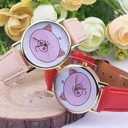 Для женщин Симпатичные Pattern свинья Искусственная кожа ремешок аналоговые кварцевые наручные часы