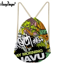 NOISYDESIGNS Linen Drawstring Bag Hip Hop Graffiti Printed Small Drawstring Women Shopping 3D Customzied Mochilas Saco Cordon