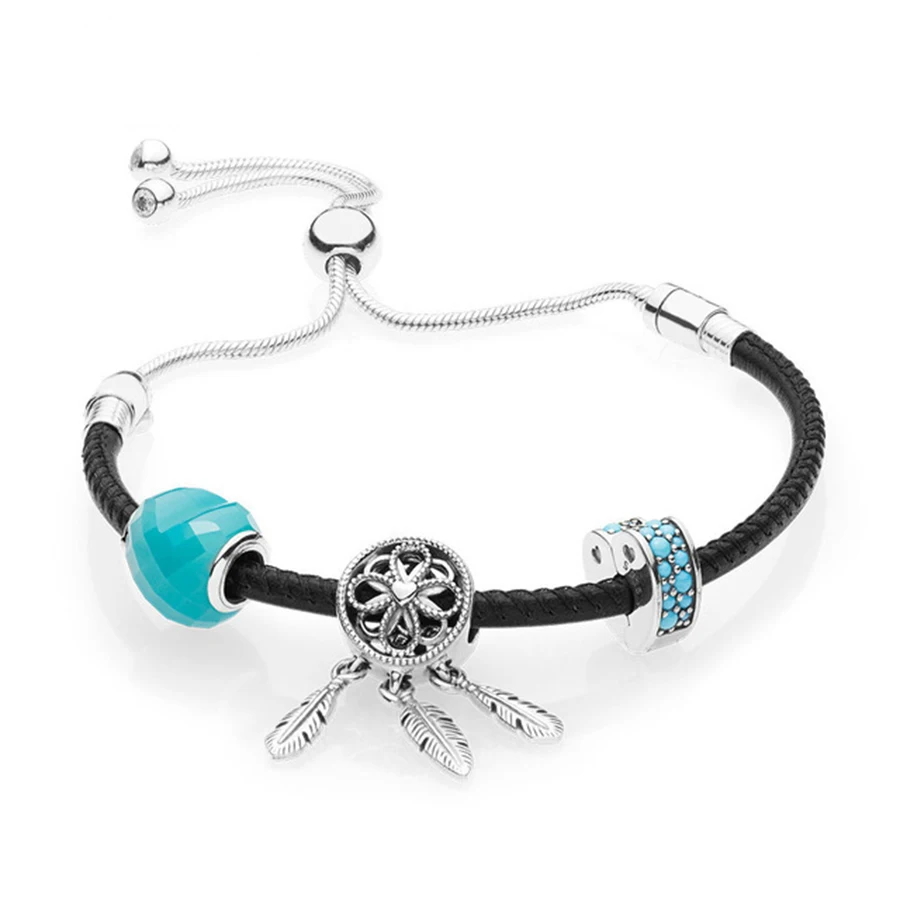 

100% 925 Sterling Silver 1:1 Genuine New Charm Summer Moving Women's Black Hand Strap Handwear Original Women Fashion Jewelry