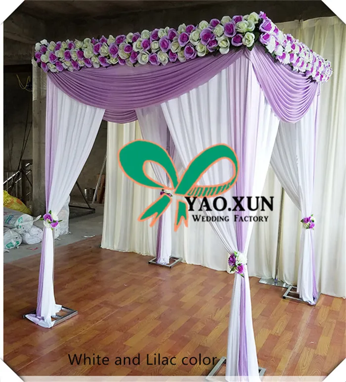 

2pcs a lot White square backdrop with lavender drapes aslo incluse the four corners square Adjustable stainless steel pipe
