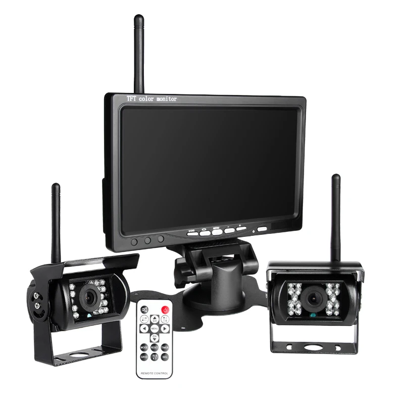 Wireless Front +Rear View 2 Backup Car Cameras With 7Inch Monitor