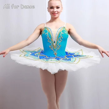 

Blue Spandex Bodice With White Skirt Ballerina Dance Costume Tutu Women&Girl Professional Classical Pancake Tutu