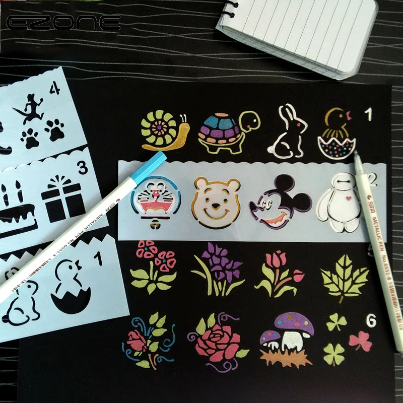 

EZONE 8PCS/Set Hallow Rules Template Drawing Theme Lace Manual PVC Ruler Students Graffiti Drawing Board Scrapbooking DIY Tools