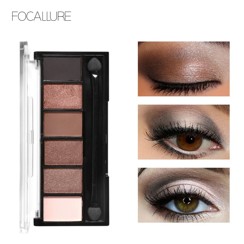 

FOCALLURE 6 Colors Eyeshadow Palette Glamorous Smokey Color Eye Shadow Shimmer Glitter Smooth Creamy Powder Eye Makeup S Rated 4