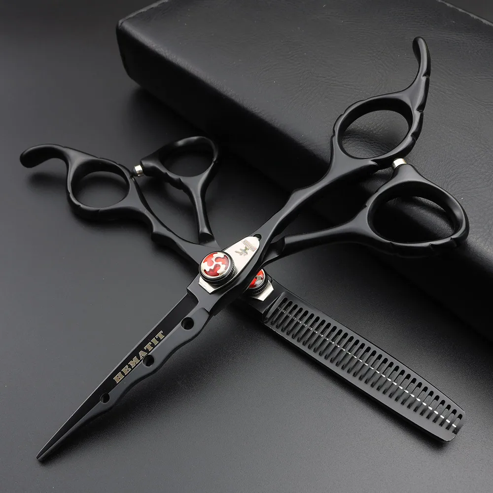 

Black 440C hairdressing tools Hairdresser haircut and thinning scissors 6 inch styling tool hairdressing scissors set