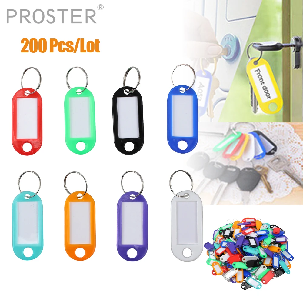 

Proster 200Pcs Plastic Key Tags Assorted Key Rings ID Tags Name Card Label Random Color red orange royal blue lighter blue