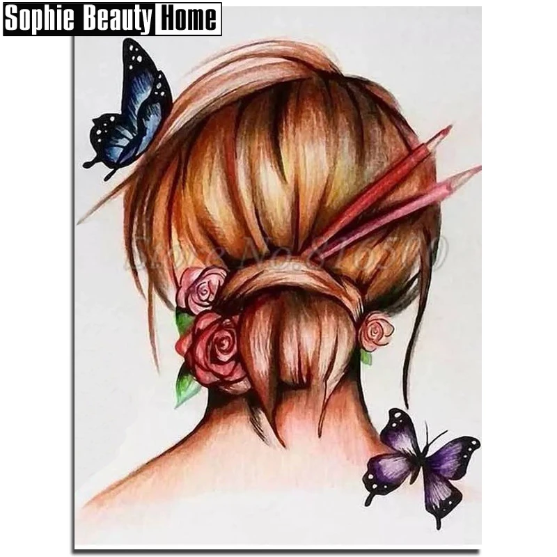 Full Square/Round Drill 5D DIY Diamond Painting Beauty Back &amp Butterfly Embroidery Cross Stitch Mosaic Wall Decor 189091 | Дом и сад