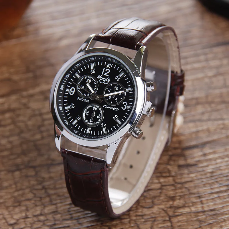 

Unisex Black & Brown Leatherband Belts Hand Clock 3 Mini Dial Plate Chronograph Quartz Watches Jewellry Gift for Men Women
