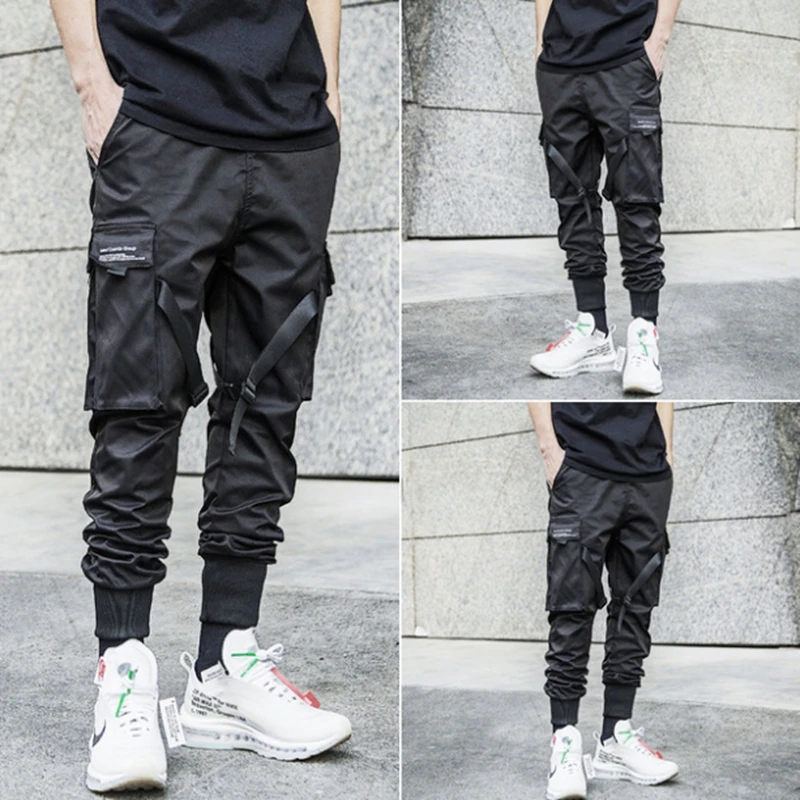 

2019 New Ribbons Harem Joggers Pants Multi-pocket Skinny Trousers Harajuku Sweatpant Hip Hop Streetwear Cargo Pant