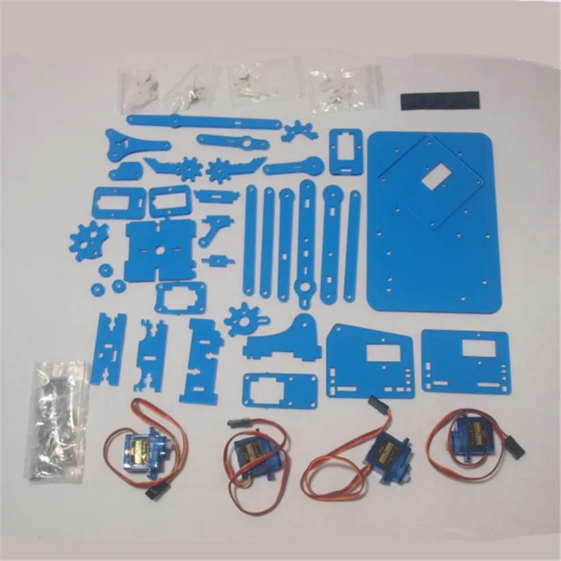 DIY meArm Mini Industrial Robotic Arm Deluxe Kit laser cut blue color acrylic plate frame +9 g micro Servos learner kit |