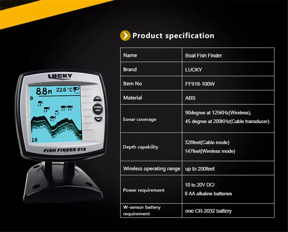 Lucky Рыболокаторы Профессиональный Рыбалка Сенсор Лодка Sonar Беспроводной датчиков режим встроенный Температура воды Сенсор Russain меню