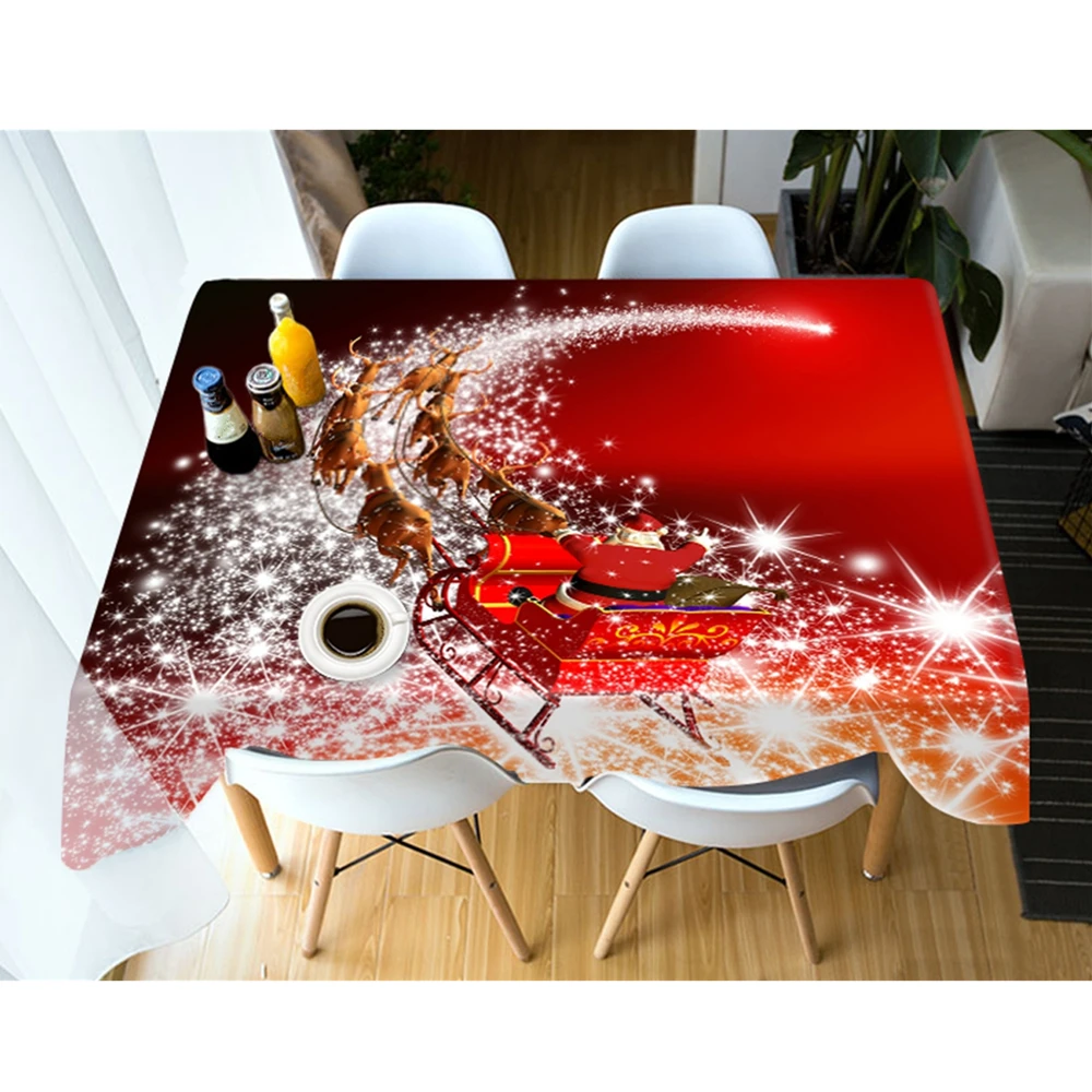 

3d Red Tablecloth Christmas Santa Claus Fireworks Washable Cotton Cloth Thicken Rectangular and Round Wedding Table Cloth