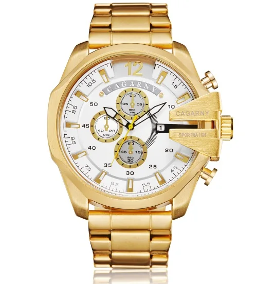 Большой чехол, золотые часы для мужчин, люксовый бренд, Cagarny, мужские кварцевые часы, мужские водонепроницаемые часы из нержавеющей стали, повседневные мужские часы, relojes hombre - Цвет: 3