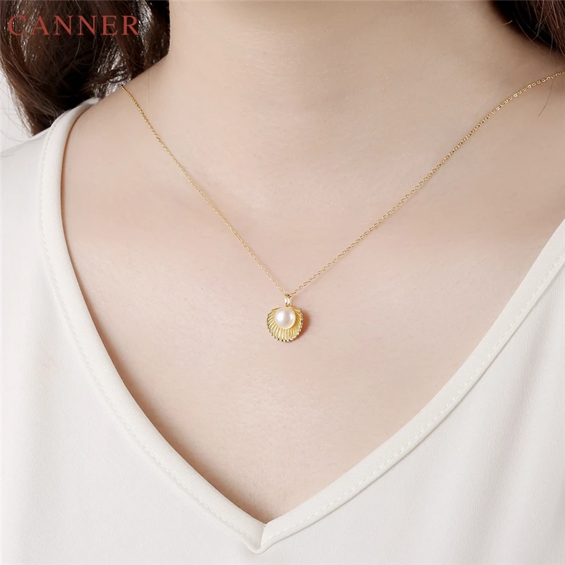 925 Sterling Silver Sea Shell Pendant Necklace Women collier femme Gold Chain Pearl Necklaces Fashion Jewelry collar mujer C40