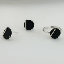 Настоящее Твердое Серебро 925 Ювелирный Набор минималистичный женский с натуральный камень "черный оникс" аксессуары