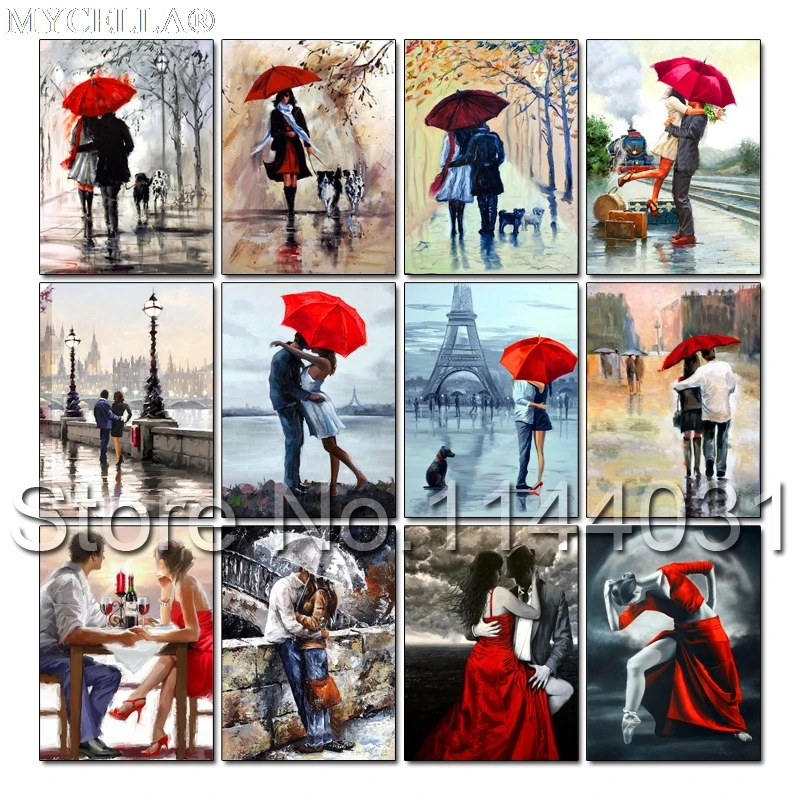 

DIY Diamond Painting Cross Stitch Couples Wall Sticker Diamond Embroidery Full Diamond Mosaic Crafts Umbrellas Lovers Home Decor