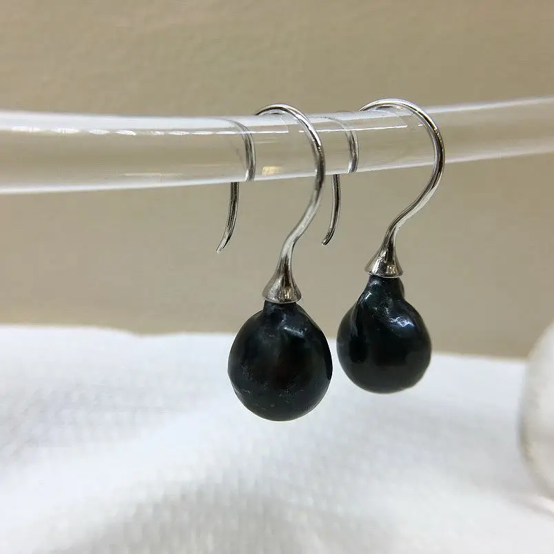 Black Pearl Earrings Natural Freshwater Pearls 925 Sterling Silver Fish Hook Style Simple Style Women's Earrings