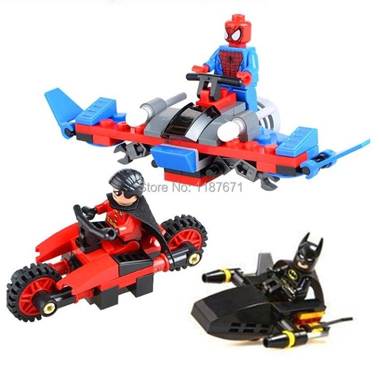 3pcs Batman robin spider man chariots Brick scale models Model Building Kits Blocks Toy playmobil Sets