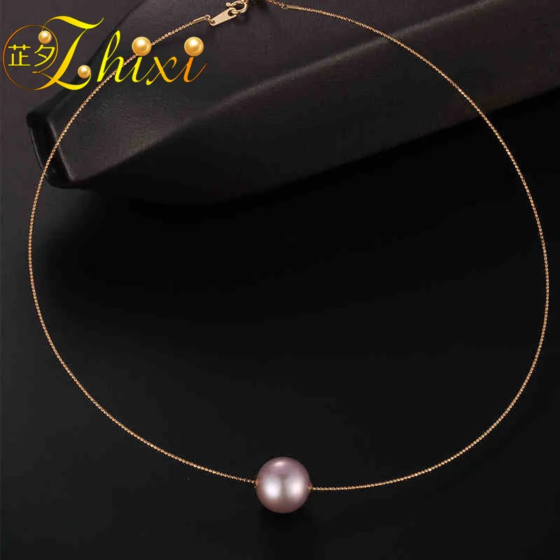 

ZHIXI Fine Jewelry Pearl Pendant Necklace Round Purple Natural Stone Pendant For Women Luxurious Engagement Gift x321