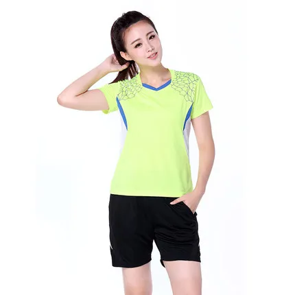 Рубашка для бадминтона и шорты для женщин мужская униформа спортивная одежда унисекс спортивные наборы быстросохнущая дышащая одежда мужские костюмы - Цвет: Зеленый