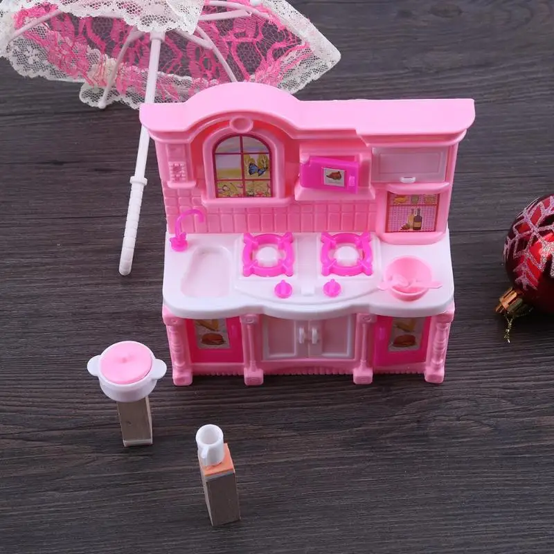 Кукольный домик, кухонная имитационная мебель для Барби, набор, обеденный стол, шкаф для кукол Барби, аксессуары, кукольный дом, Декор, игрушки для девочек