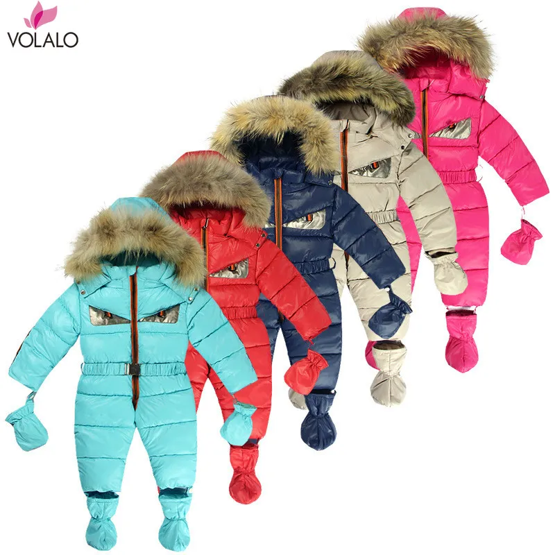 

-30 Degree Winter Children Jumpsuit Cotton Jacket For Girl clothes Boy Outerwear Coat Thicken Waterproof Snowsuits Kids Ski Suit
