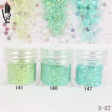 1 баночка/коробка 10 мл 3D светильник для ногтей мятно-зеленый микс блеск для ногтей порошок блестки порошок для украшения ногтей на выбор 300 цветов 3-57