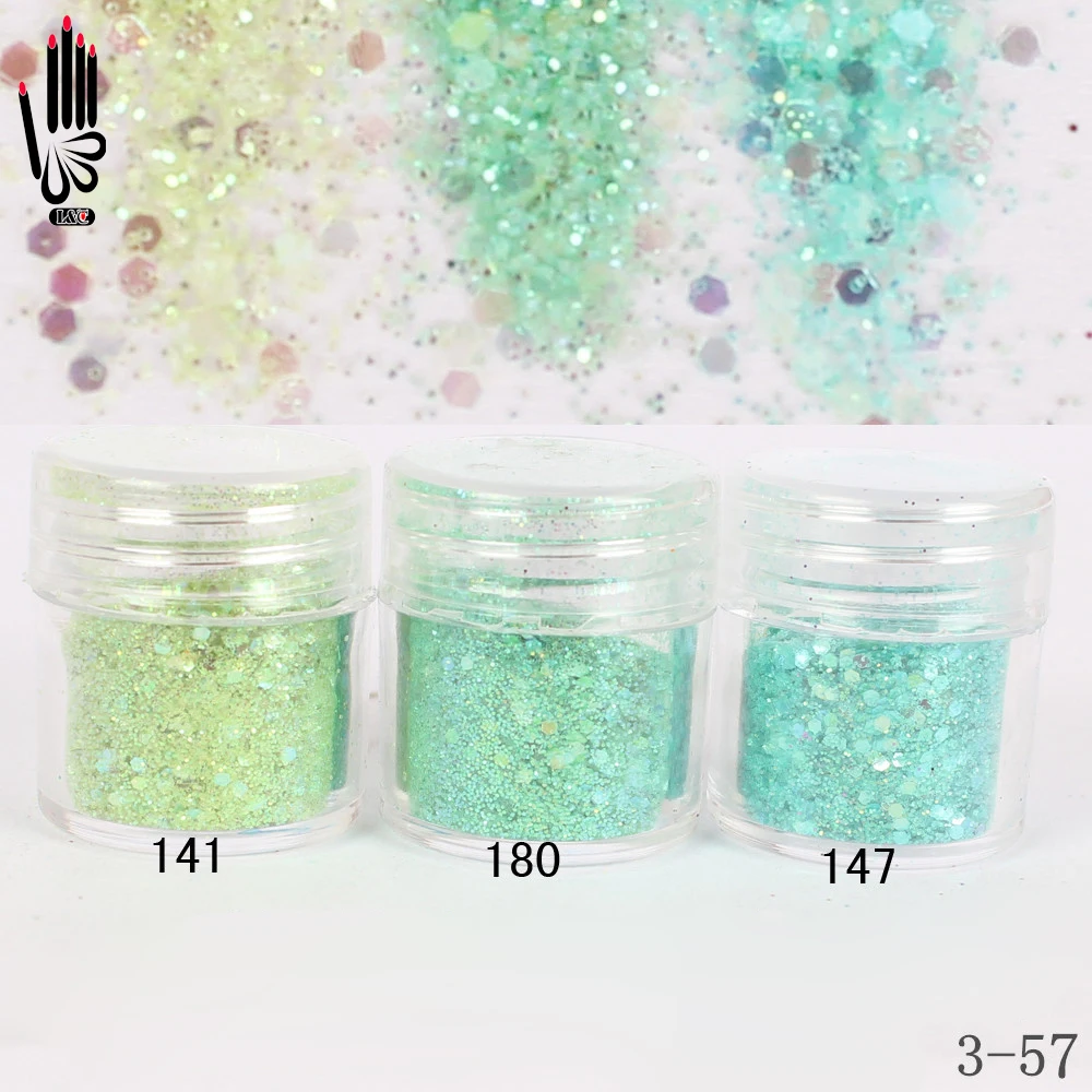 

1 Jar/Box 10ml 3D Nail Light Mint Green Mix Nail Glitter Powder Sequins Powder For Nail Art Decoration Optional 300 Colors 3-57