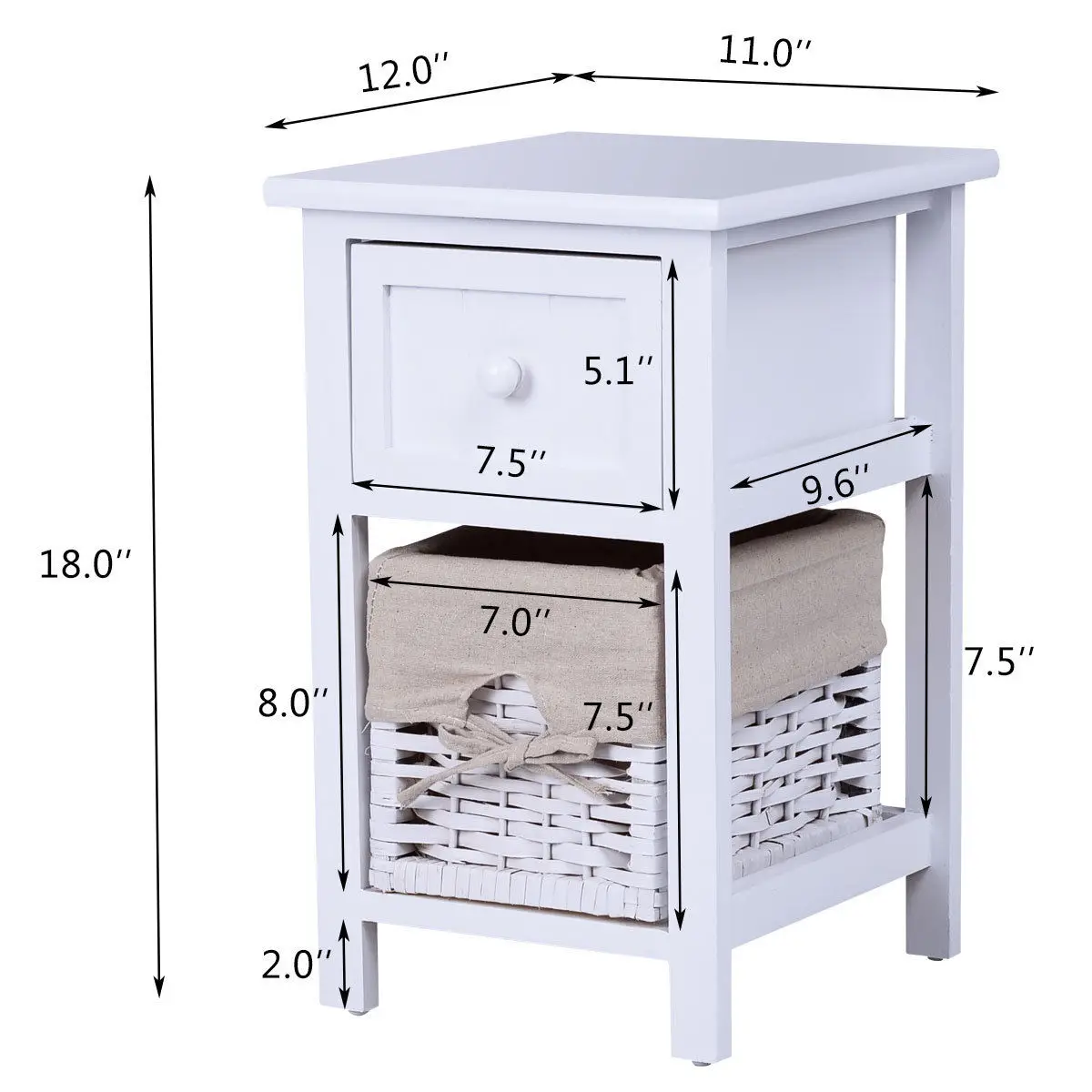Giantex 2 Tier Nightstand 1 Drawer Bedside End Table Home Organizer Wood Coffee Table with Basket Small HW55996WH Giantex 2 Tier Nightstand 1 Drawer Bedside End Table Home Organizer Wood Coffee Table with Basket Small HW55996WH