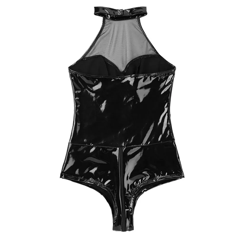 Женское нижнее белье из искусственной кожи Wetlook Сетчатое комбинированное Боди