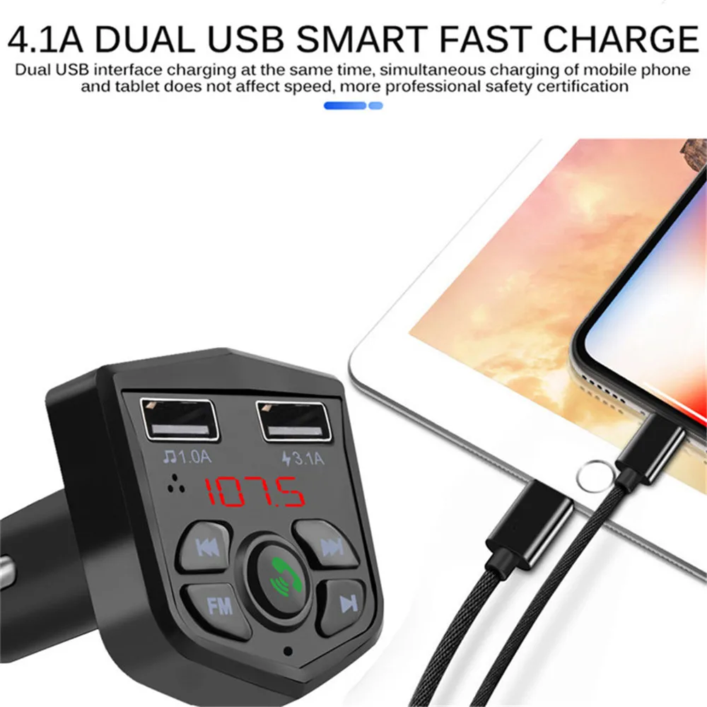 Bluetooth 5.0 Voltage Digital Display Car FM Transmitter Handsfree Dual 2 USB Phone Charger 3.1A 1A TF Card U disk MP3 player best type c car charger