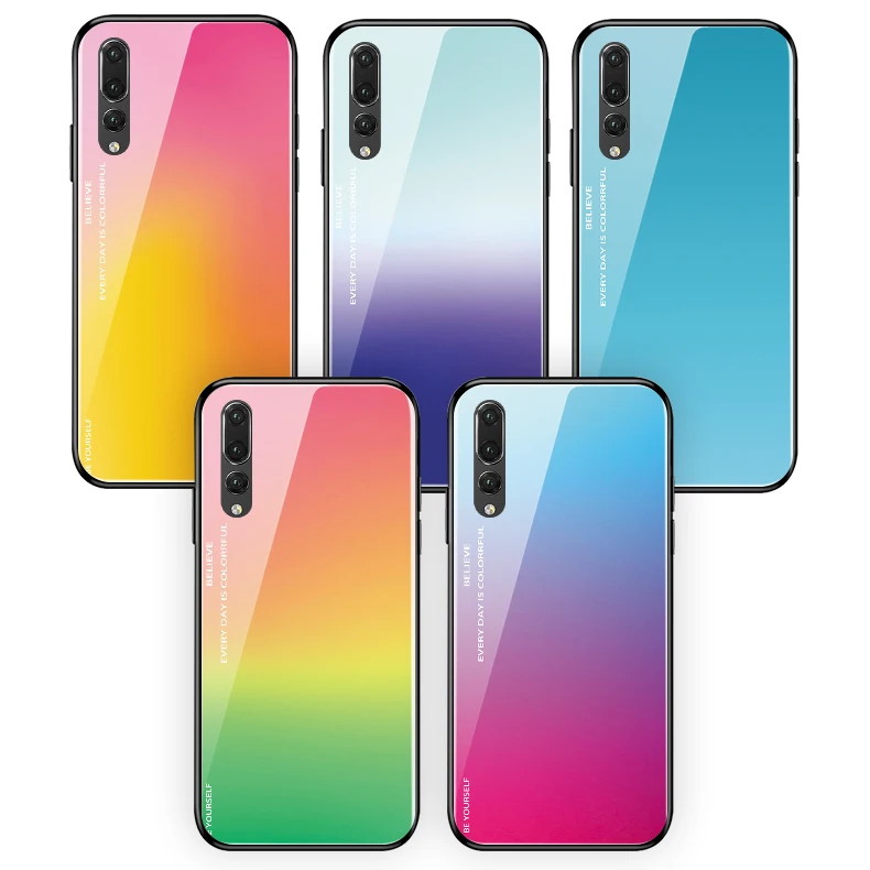 

luxury Newest BE YOURSELF BELIEVE EVERY DAY IS COLORRFUL Tempered glass Phone Case HUAWEI P30 P30pro P30lite