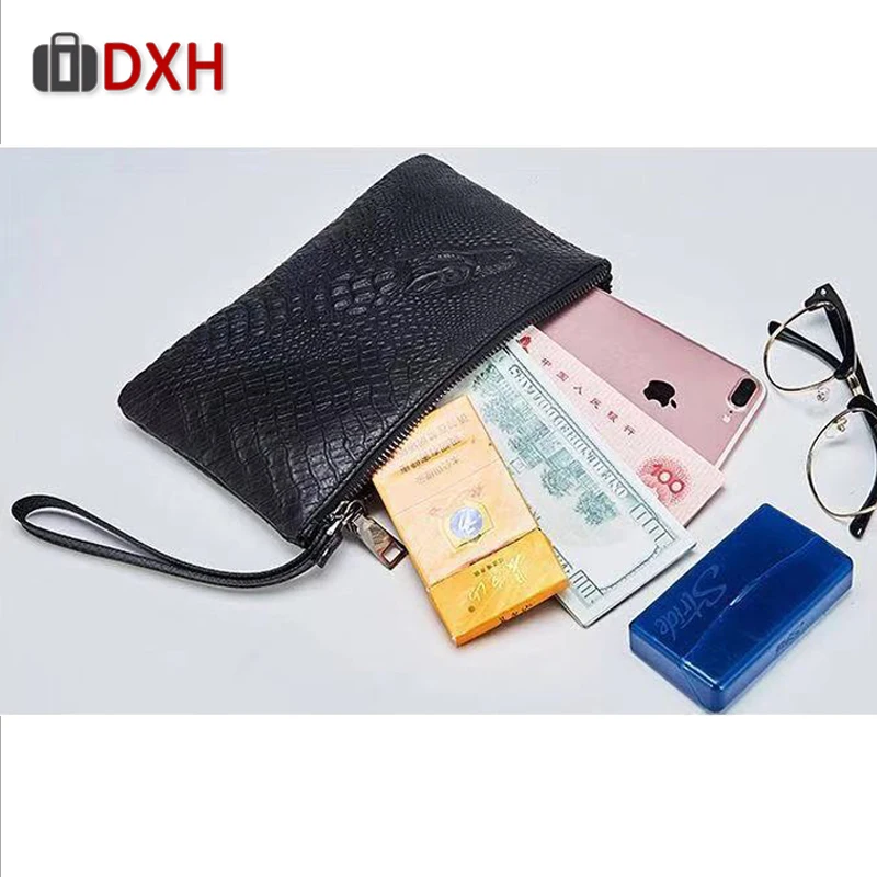 Lucxury الأزياء الرجال حقيبة صغيرة Wllet 2019 جديد التمساح نمط الجلود محافظ أسود مغلف أسود سستة منقوشة المحافظ DXH