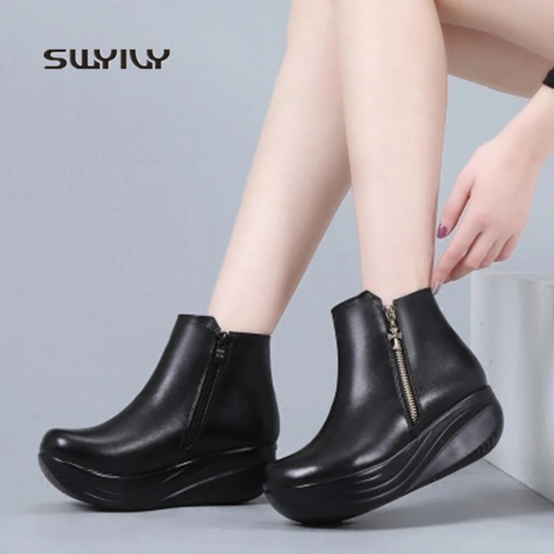 SWYIVY Women Toning Shoes Winter Warm Large Size43 Sneakers Women New Plus Velvet Height Increasing Swing Shoes