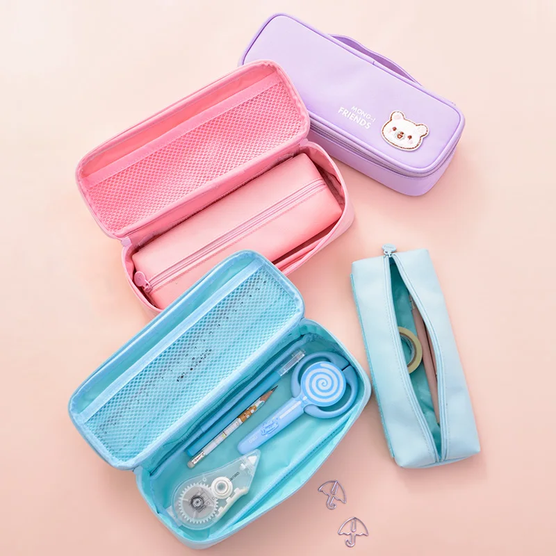 

1 Pc New Arrival Nylon Zipper Pencil Bag With Handle Cartoon Design For Students Small Bag Inside 240x95x55mm Deli 66843