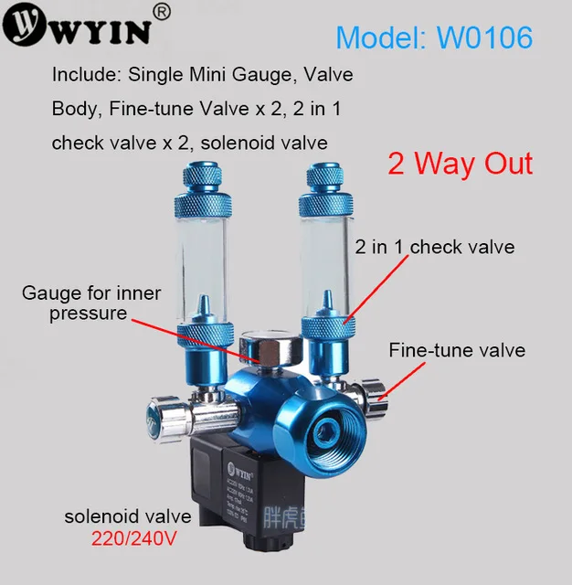 Аквариум WYIN CO2 регулятор с обратным клапаном счетчик пузырьков Магнитный Соленоидный клапан - Цвет: W0106
