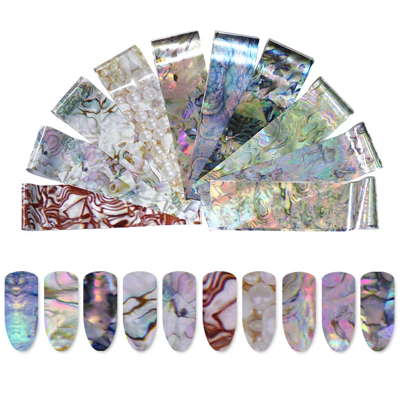

1 Box Holographic Starry Sky Nail Foil Stickers Seashell Pearl Marble Manicure Nail Art Transfer Sticker DIY Decoration