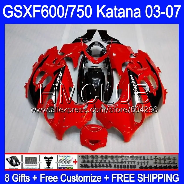 

Bodys For SUZUKI KATANA GSXF600 2003 2004 2005 2006 2007 8HM.18 GSX600F red black GSXF 600 750 GSXF750 03 04 05 06 07 Fairing