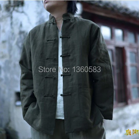 baratas Roupas de algodão puro tradicional chinês Tang terno Kung Fu Tai Chi uniforme primavera outono blusa MartialArt casaco para homens