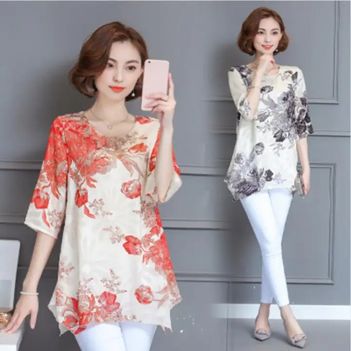 

2017 Vintage Women Elegant Floral Print Blouse Summer Ladies o-neck Short Sleeve Loose Shirts Casual Tops Blusas Plus Size M-3XL
