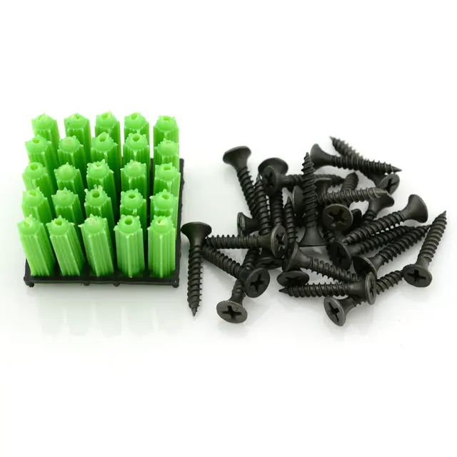 6mm Plastic Expansion Plug Green Plastic Expansion Pipe Plastic Rubber Plug + Screw 25 Pcsin