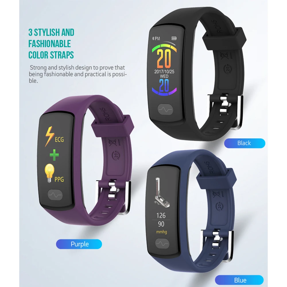 Smart Band Fitness Bracelet Heart Rate Monitor Tracker Smart Wristband ECG/PPG Blood Pressure Smart Watch for IOS Android Phone