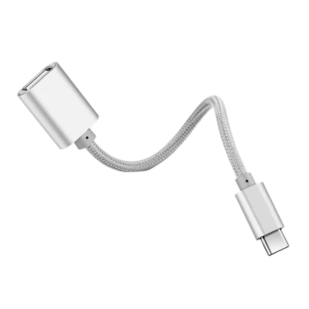 Nylon Braided Type-C Male to USB 2.0 Type-A Female Adapter OTG Host Cable Charger Data Sync Cord 15cm
