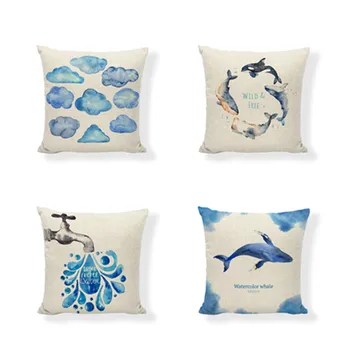 

Creative Ocean Cushion Cover 4 Piece Whale White Cloud Faucet Pattern Pillow Case Car Seat Hotel Bed Sofa Decoration Accessories